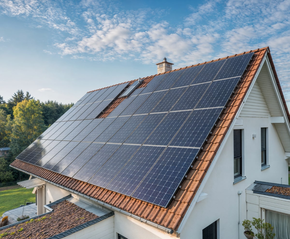 Solcellsinstallation på sadeltak i Borås – ReNERGI